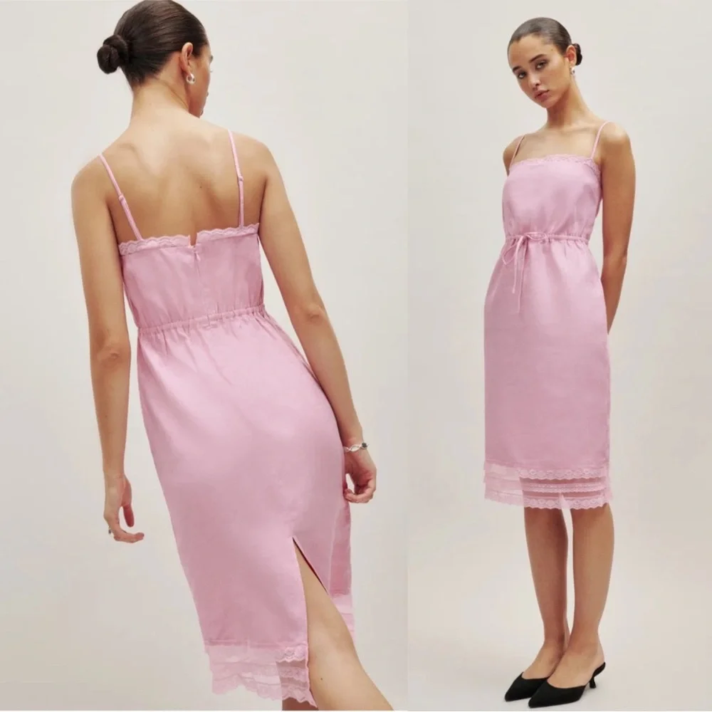 NWT Reformation Neena Linen Dress in Babygirl - Picture 2 of 5